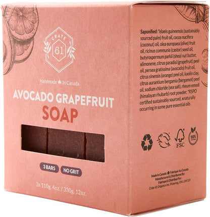CRATE 61 ORGANICS Vegane Naturseife, handgemachte Seife mit hochwertigen ätherischen Ölen, kaltgepresst für Gesicht und Körper für Männer und Frauen, 3er-Pack (4 oz, Riegel) (Eucamint)