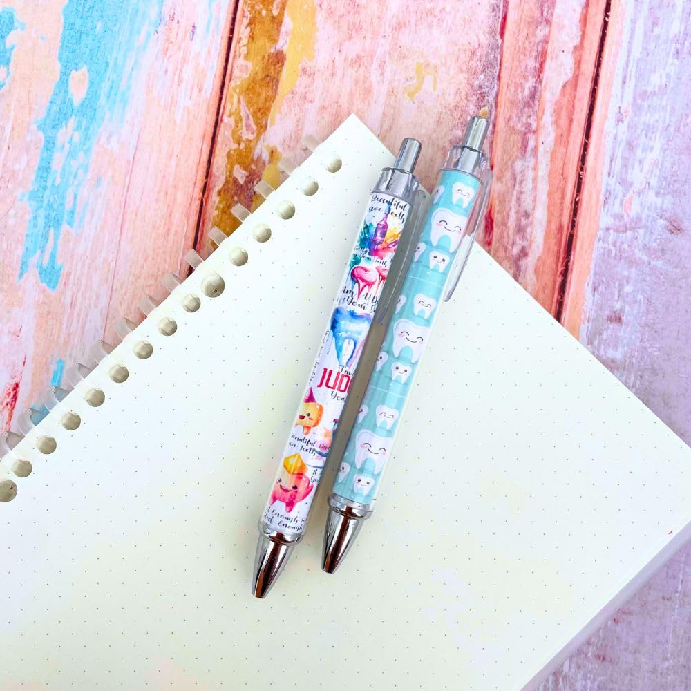 YJ PREMIUMS Dental Wrap Pens 8 Stück – Bürobedarf mit Zahn-Motiv, schwarze Stifte mit Zahnmuster als Geschenk für Mitarbeiter, Geschenke für Zahnarzthelferinnen, perfekt für die Wertschätzungswoche der Zahnarzthelferinnen