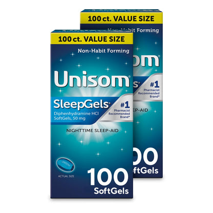 Unisom Nighttime Sleep-Aid Gels, Diphenhydramine HCI 50mg, 100 Count (Pack of 12)