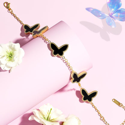 AICase 18K Gold Plated Clover Bracelet Dupes Gold/White/Black Bracelet Set for Women Flower Leaf Lucky Clover Bracelets Trendy Jewelry Birthday Gifts for Women/MoM/Friends