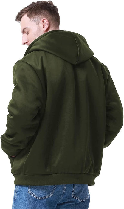 Herren-Hoodie, schweres Fleece-Futter, verdickt, warm, mit Kängurutasche für Outdoor und Freizeit