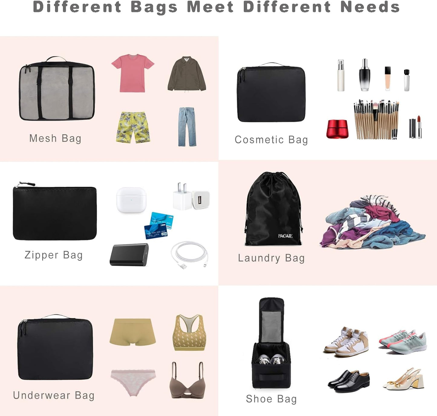 BAGAIL 8er Set Packwürfel Gepäckorganizer für Reisezubehör