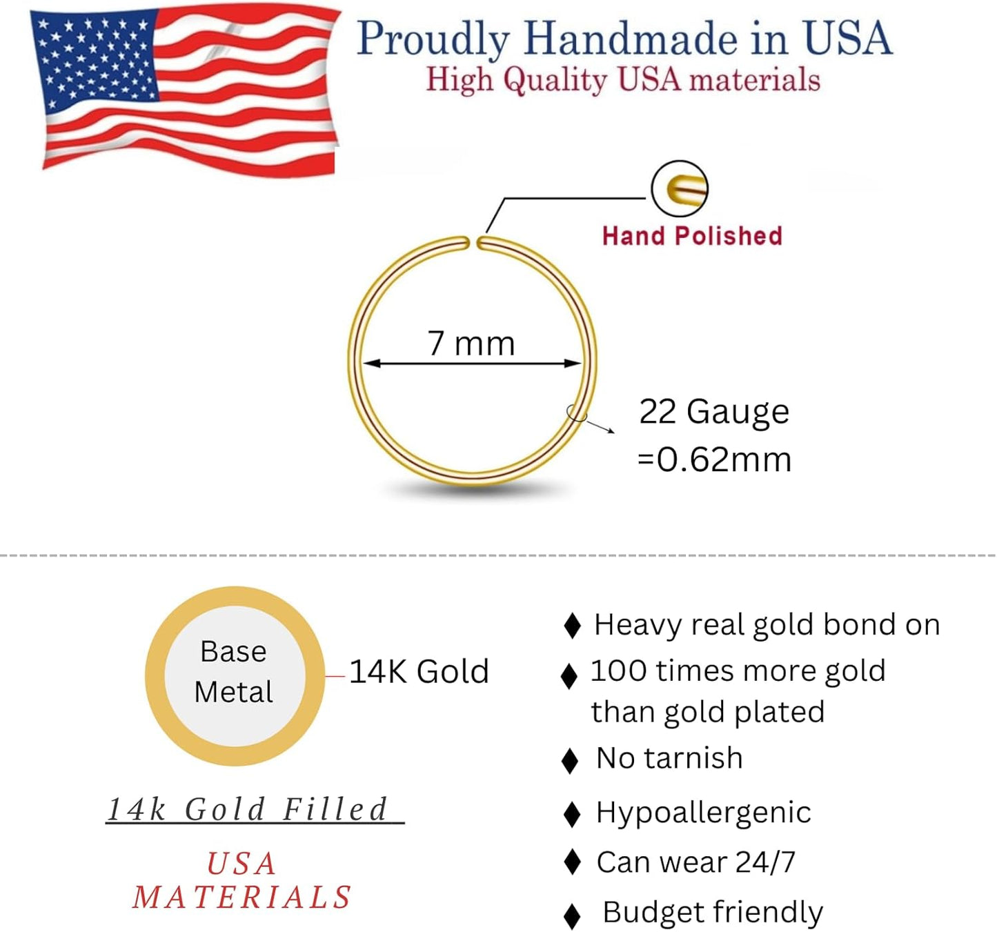LUCKYJEWUS Small Thin Gold or Sterling Silver Nose Ring Hoop for Women, Tiny Nose Piercing jewelry