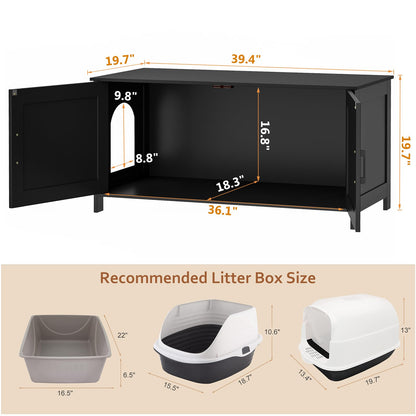 Homhedy Cat Litter Box Enclosure, Wooden Cat Washroom Furniture with Barn Door, Pet House, Fit Most of Litter Box, White
