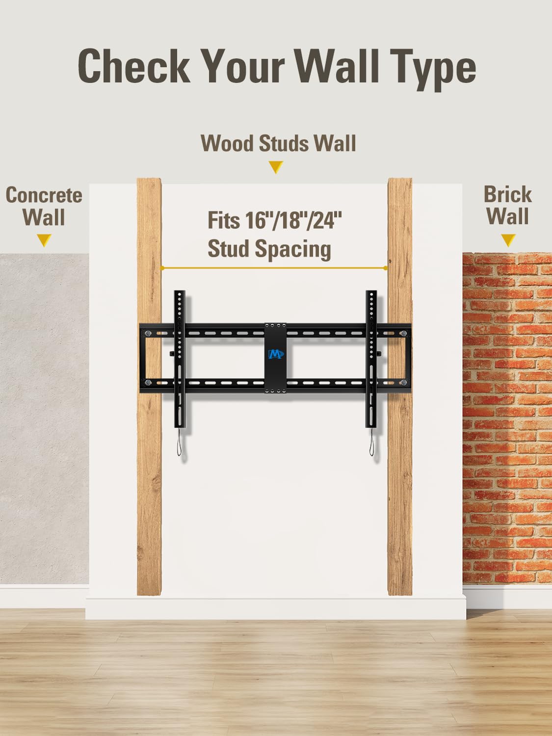 Mounting Dream TV-Wandhalterung für die meisten 37-75-Zoll-Fernseher, universelle neigbare TV-Halterung passend für 16", 18", 24" Ständer mit Tragkraft 132lbs, Max Vesa 600 x 400mm, flache TV-Wandhalterung mit niedrigem Profil