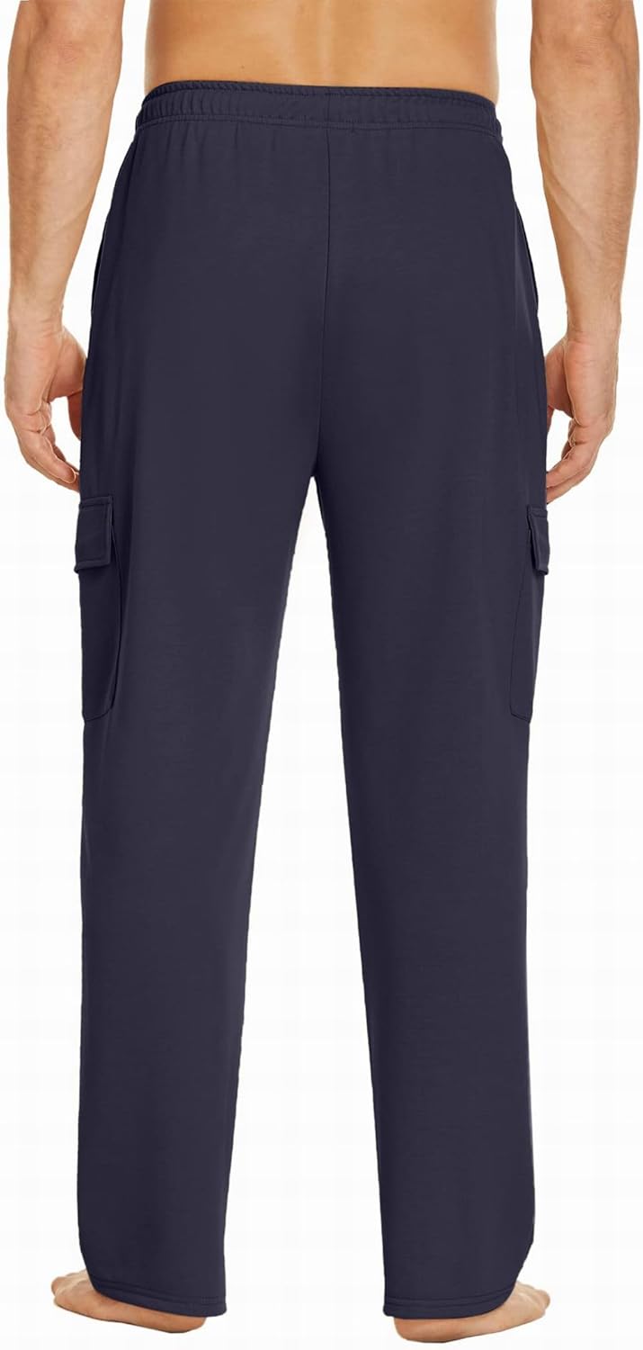 Deyeek Herren Cargo Jogginghose Open Bottom Baggy Leichte Cargo Sweatpants für Männer Locker sitzende Freizeithose mit Taschen