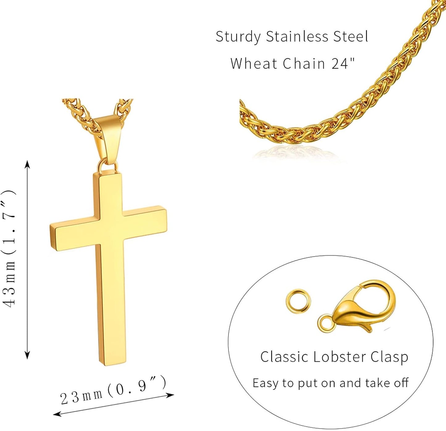 P. Blake Edelstahl Kreuz Anhänger Halskette für Männer Jungen, Christliches Kreuz Anhänger mit 61 cm Kette