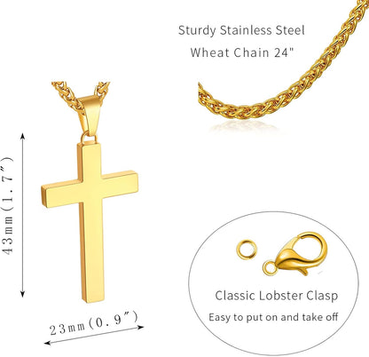 P. Blake Edelstahl Kreuz Anhänger Halskette für Männer Jungen, Christliches Kreuz Anhänger mit 61 cm Kette
