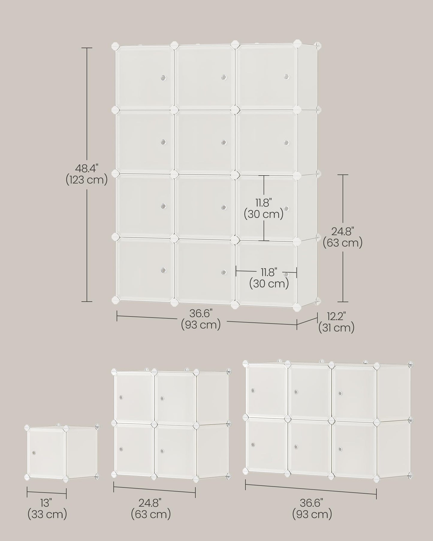 SONGMICS Cube Storage Organizer, Set of 16 Plastic Cubes, Closet Organizers and Storage, Room Organization, Bedroom Living Room, 12.2 x 48.4 x 48.4 Inches, Rustic Brown ULPC442A01