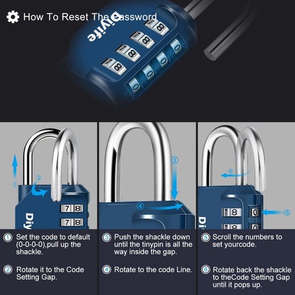 Combination Padlock, Diyife 4 Digit Locker Lock Weatherproof Lock Outdoor Combination Lock for School Gym Locker,Toolbox, Fence, Hasp, Cabinet(Black)