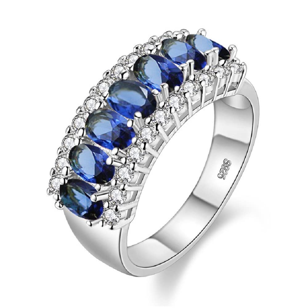 Uloveido Women's Gold Plated 7 Stones Eternity Band Ring Half Moon Design Wedding Bands with Oval CZ J501