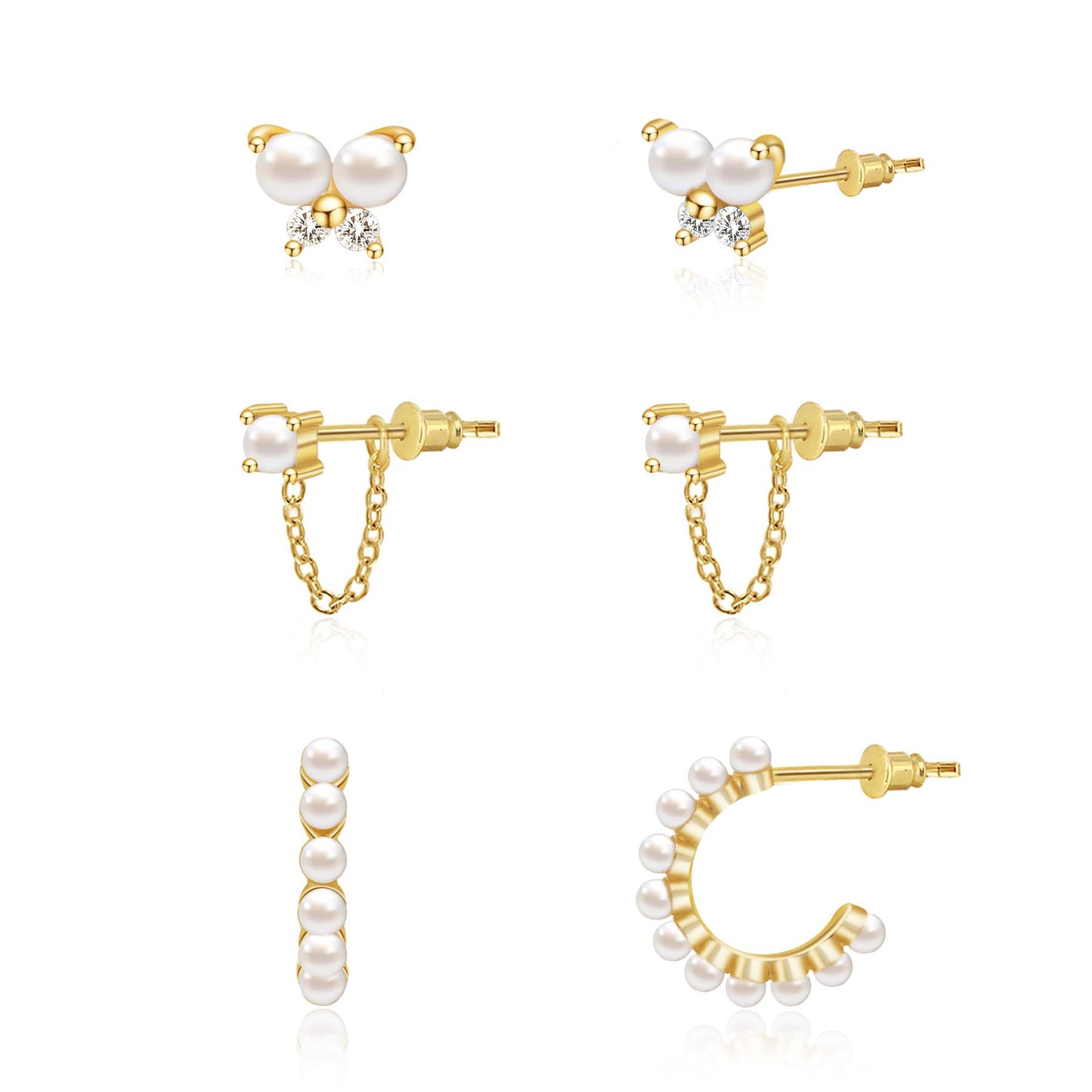 Gold Earrings For Women, Dainty Huggie Earrings Stack 14K Gold Plated Pearl Dangle Earrings for Women Trendy Cute Hypoallergenic Unique Gold Earring Stack Fashion Gold Jewelry Gifts