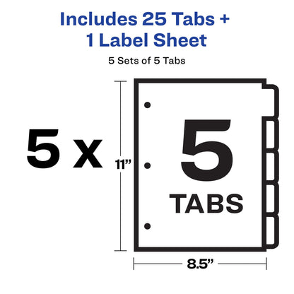 Avery 8 Tab Dividers for 3 Ring Binder, Easy Print & Apply Clear Label Strip, Index Maker Customizable Multicolor Tabs, 25 Sets (11424)