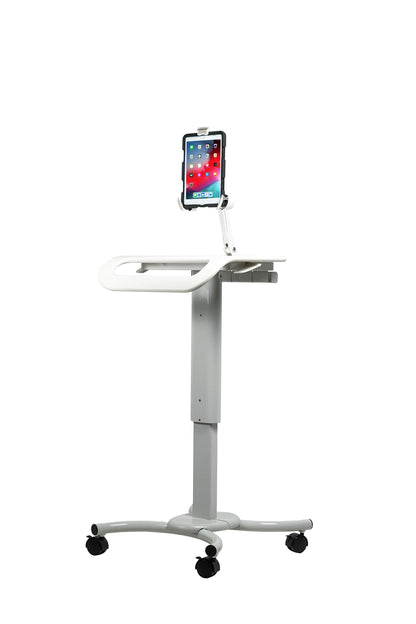 Rolling Medical Workstation – CTA Height Adjustable Mobile Secure Medical Workstation Cart for iPad 10th Gen 10.9" - 7/8/9 Gen 10.2”- Pro 11” - Air 4 - Galaxy Tab S3 - White (QPAD-HRSW)