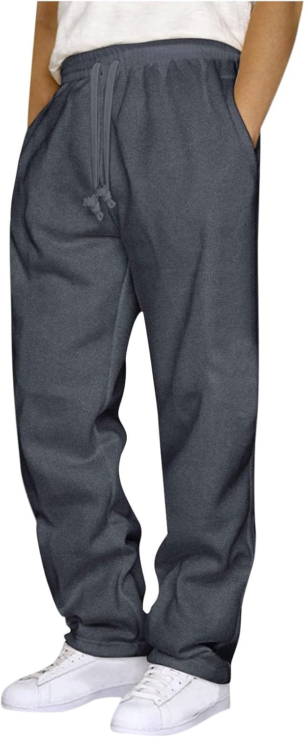 Baggy Sweatpants Men Wide Leg Casual Fleece Jogger Lounge Gym Athletic Drawstring Sweat Track Pants with Pockets