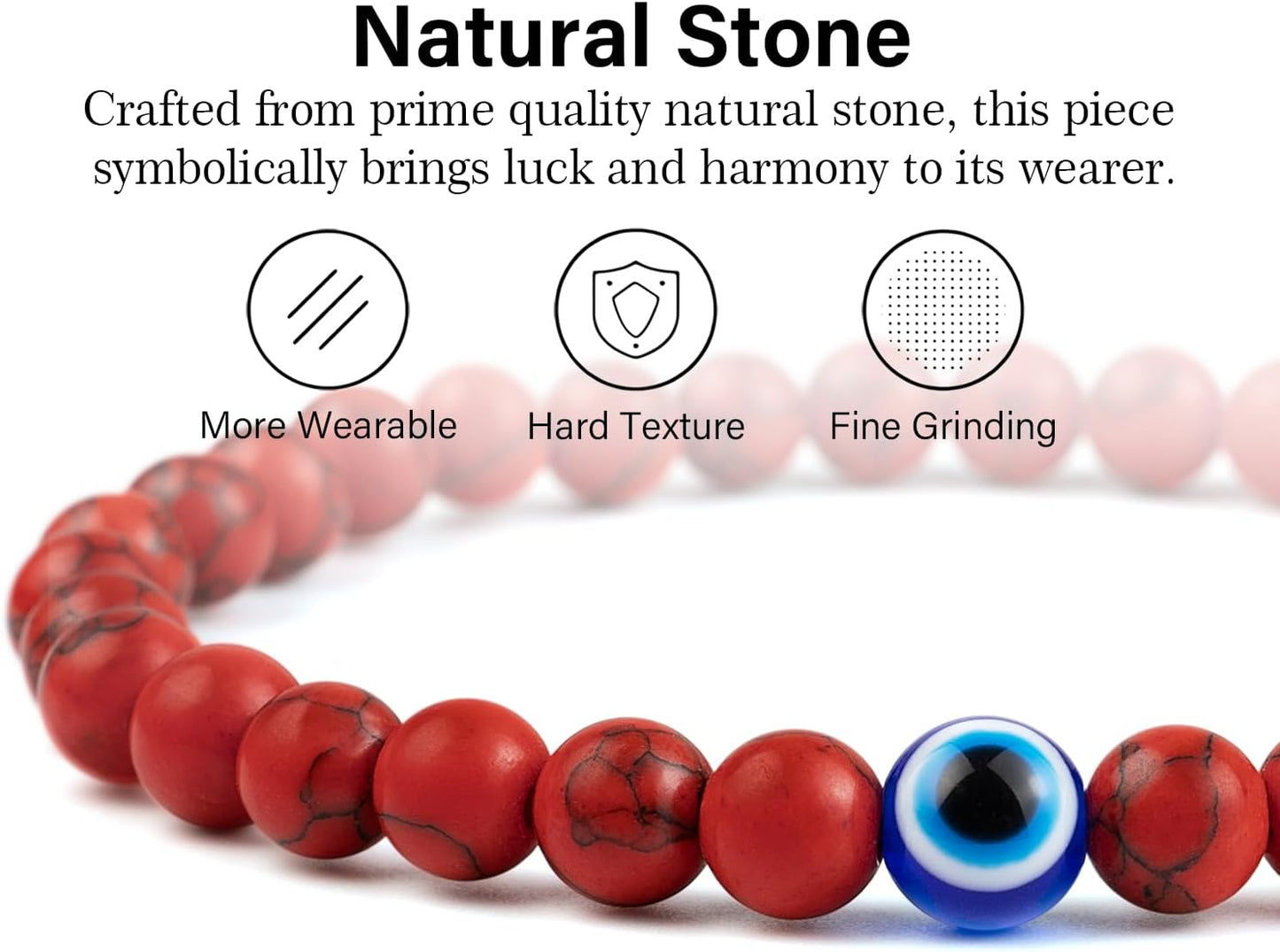 6 mm Böses Auge Armband aus schwarzen Kristallen – verstellbares Set aus Natursteinen für Herren und Damen, Schutzamulett als Geschenk für den Alltag/Geburtstag/Jahrestag