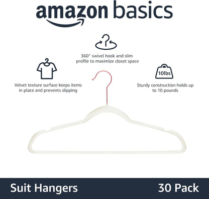 Amazon Basics Samtkleiderbügel für Anzüge – 30er-Pack, Schwarz