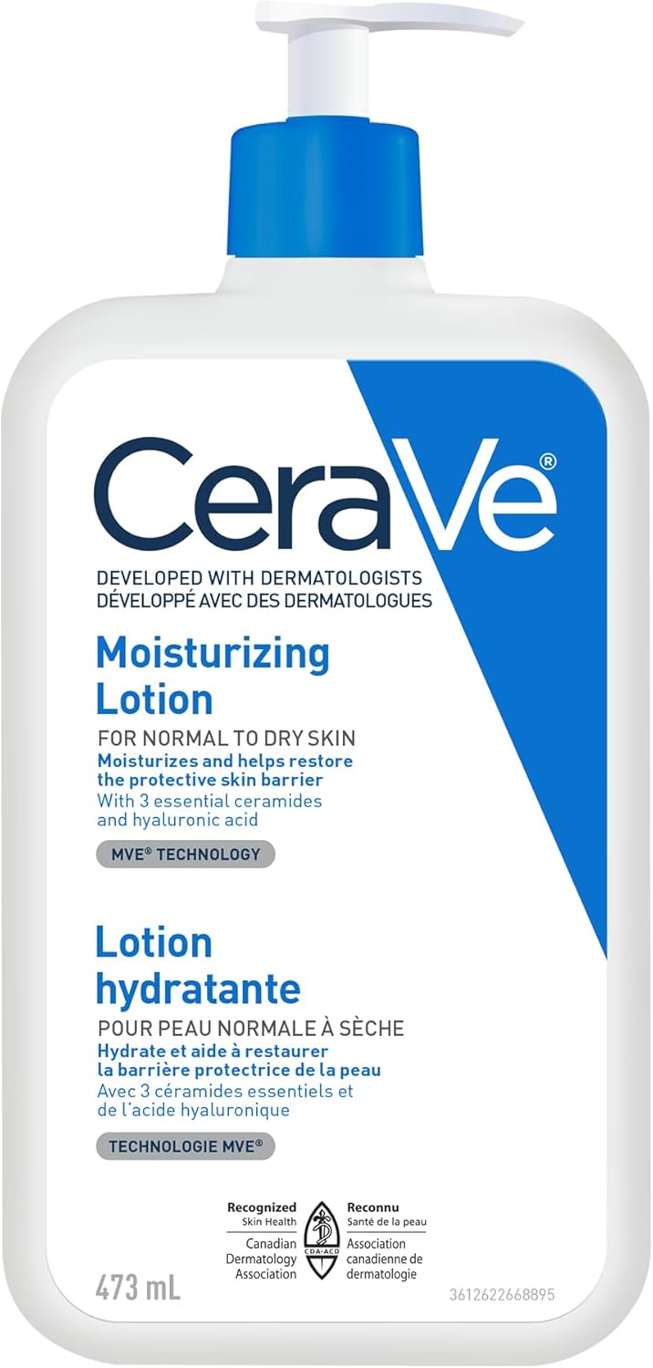 CeraVe Moisturizing Lotion, Daily Lightweight Face & Body Moisturizer with Hyaluronic Acid & Ceramides, Suitable for Dry & Sensitive Skin, Fragrance-Free, Non-Comedogenic & Allergy Tested, 473 mL