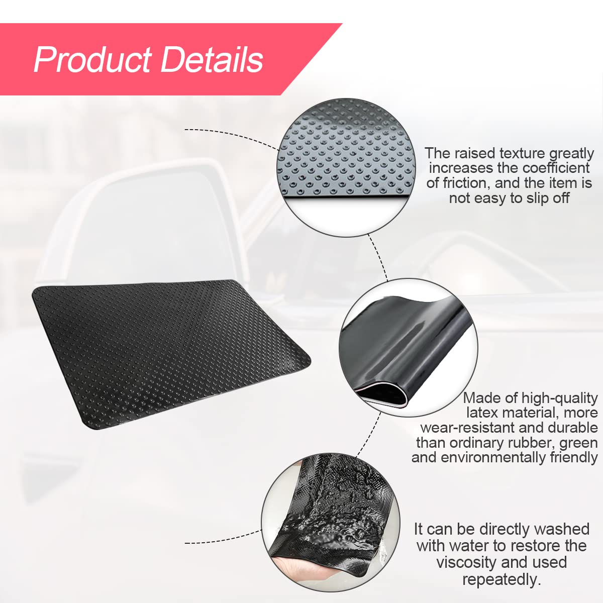 Auto-Armaturenbrett-Anti-Rutsch-Gummipad, 27 x 15 cm Universal rutschfeste Auto-Magic-Armaturenbrett-Haftmatte für Handys, Sonnenbrillen, Schlüssel, elektronische Geräte und mehr (Schwarz/Gitter)
