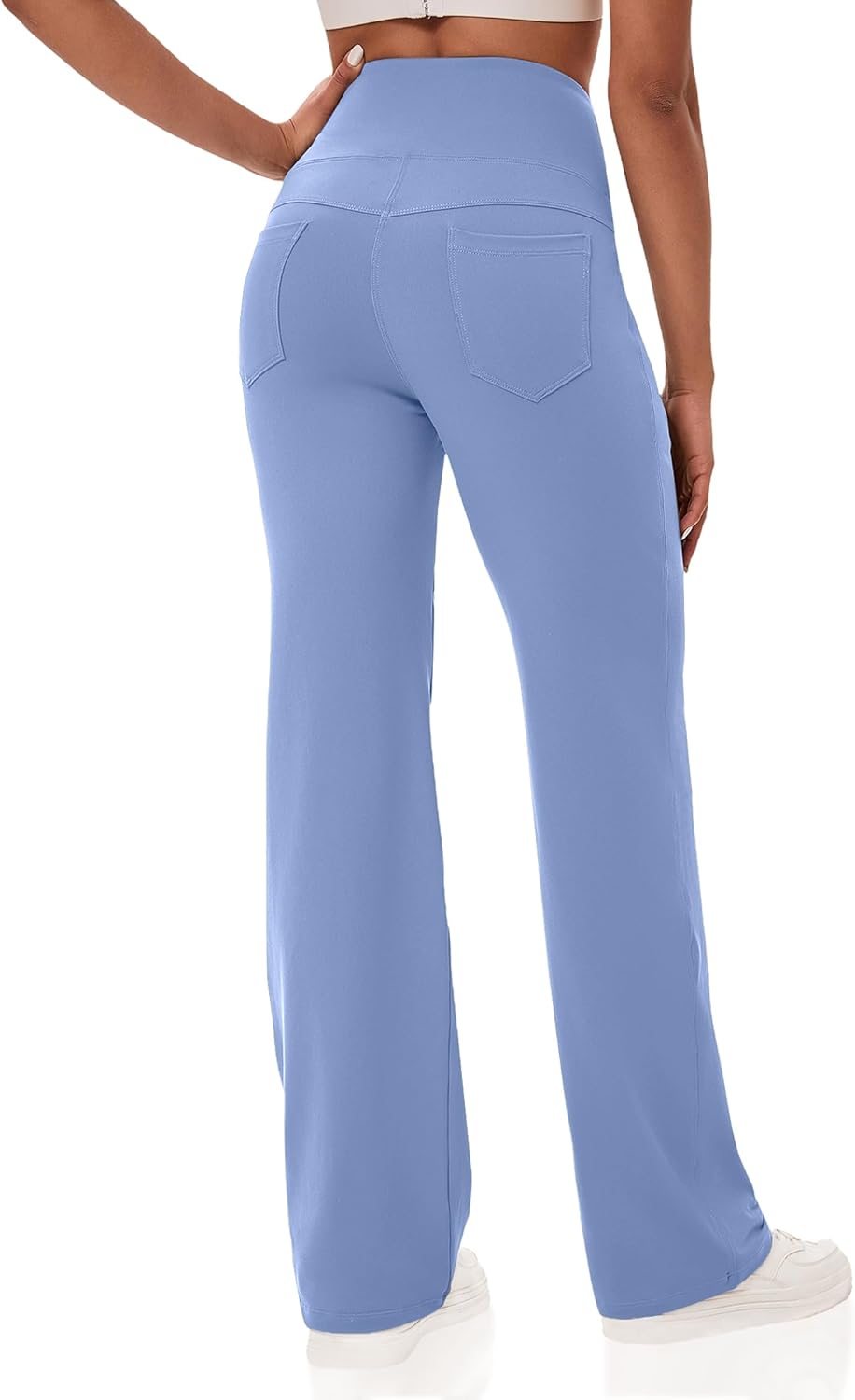 VOOVEEYA Yogahosen für Damen mit Taschen, gerade geschnittene Hose mit weitem Bein, hochtaillierte Business-Hose, petite/regulär//lang