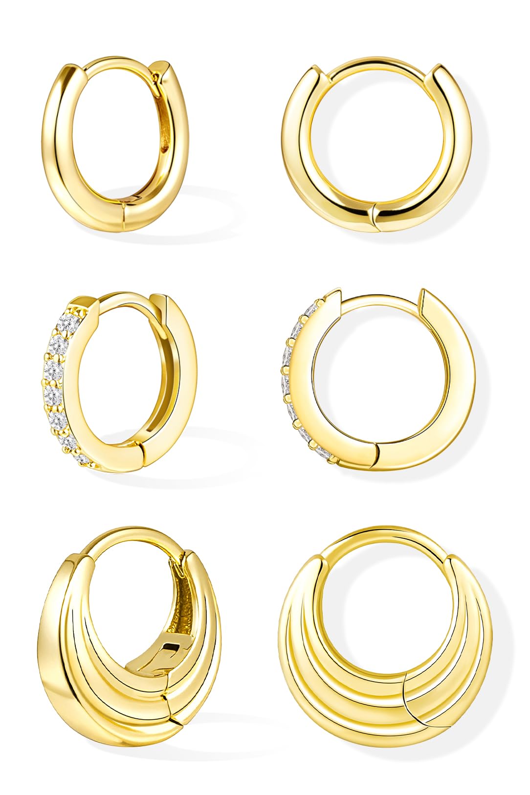 Inerney 14K Gold Plated Huggie Hoop Earrings for Women, Small Sterling Silver Earring Set Hypoallergenic Cartilage Helix Stacks, Mini Dainty Cute Trendy Birthstone Jewelry Gift for Multiple Piercings
