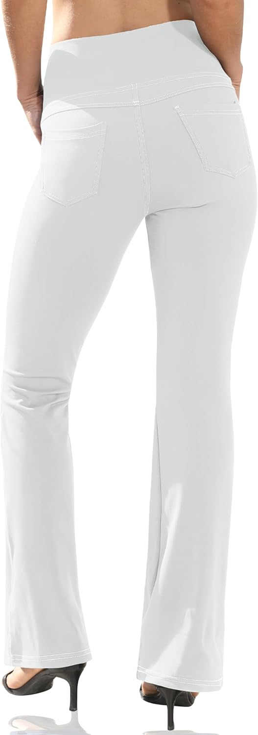 VOOVEEYA Lässige Bootcut Yoga-Hose für Damen, 4 Taschen – Schlagleggings, High Waist, Bauchkontrolle, Bootleg-Arbeitshose