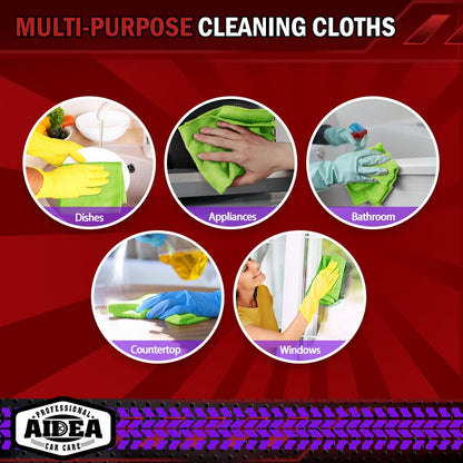 AIDEA Microfiber Cleaning Cloths-50PK, Microfiber Towels for Cars, Premium All-Purpose Car Cloth, Dusting Cleaning Rags, Absorbent Towels for SUVs, House, Kitchen, Window, Gift-12×12"
