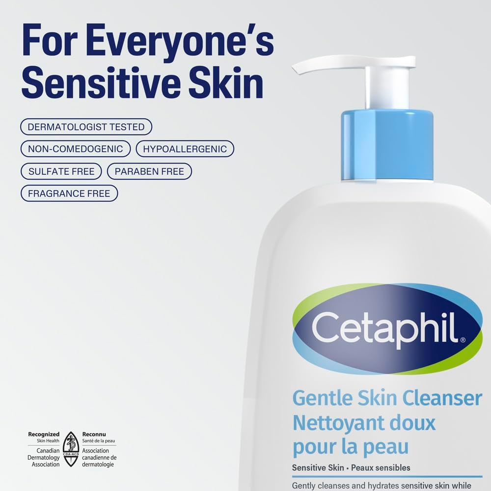 Cetaphil Milde Hautreinigung (473 ml) – Feuchtigkeitsspendende Gesichts- und Körperreinigung – Ideal für empfindliche, trockene Haut – Nicht reizend, parfümfrei und von Dermatologen empfohlen