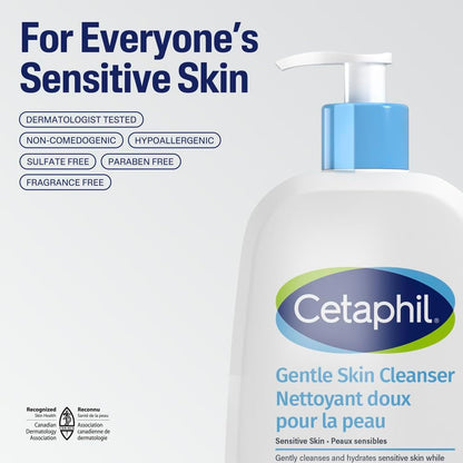 Cetaphil Milde Hautreinigung (473 ml) – Feuchtigkeitsspendende Gesichts- und Körperreinigung – Ideal für empfindliche, trockene Haut – Nicht reizend, parfümfrei und von Dermatologen empfohlen