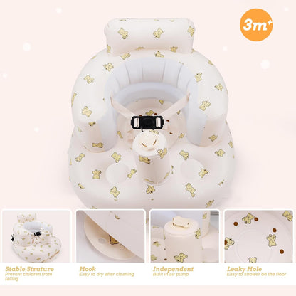Aufblasbarer Babysitz, aufblasbarer Babystuhl für Babys ab 3 Monaten, aufblasbarer Sommerstuhl mit integrierter Luftpumpe, Baby-Bodensitz zum Sitzenlernen, Spielen, Campen, Orange