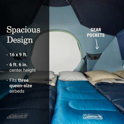 Coleman 4/6/8/10 Person Skydome Dark Room Tent with Rainfly, 5 Minute Setup, Blocks 90% of Sunlight, 20% More Headroom Than Traditional Tents