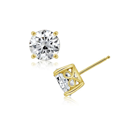 Amazon Essentials Yellow Gold Plated, Platinum or Rose Gold Plated Sterling Silver Infinite Elements Cubic Zirconia Stud Earrings | White, Blue, Green, or Pink Cubic Zirconia