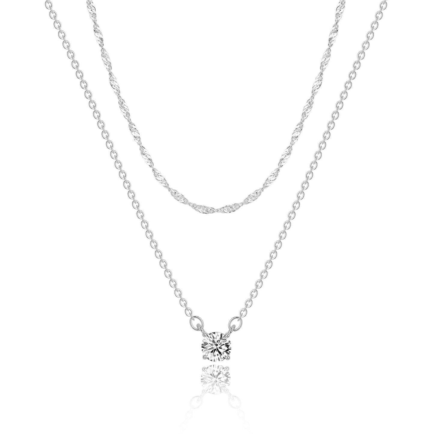 Tewiky Dainty 14k Gold Plated/Silver Cubic Zirconia Necklaces for Women, Simple CZ Jewelry Necklaces Trendy Gifts