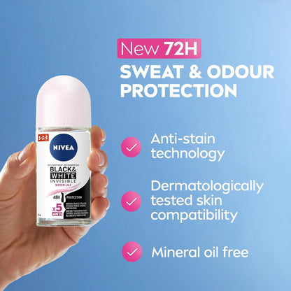 NIVEA Black & White Invisible Clear Anti-Transpirant Roll-on Waterlily, 50ml