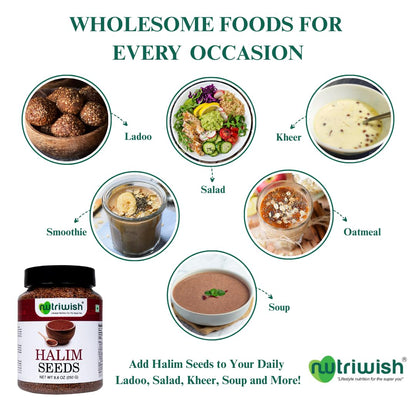 Nutriwish Halim Samen (Aliv/Gartenkresse-Samen), 250 g | Nährstoffreiche Superfood-Samen zum Verzehr | Perfekt für Salate, Suppen, Smoothies, Backwaren, Proteinsnacks & tägliche Wellness-Ernährung