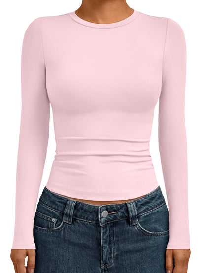 AUTOMET Womens Crew Neck Long Sleeve Shirts Compression Underscrubs Tops