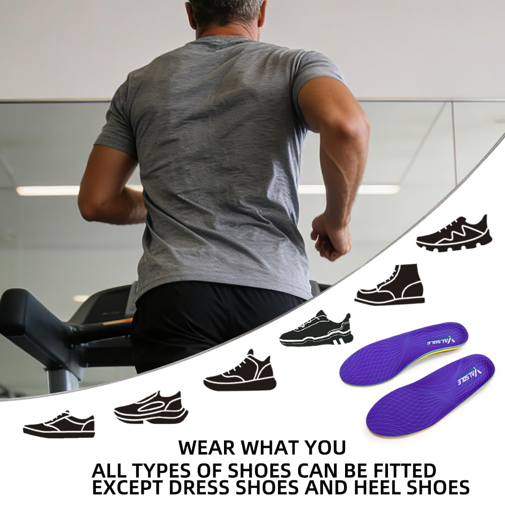 VALSOLE Heavy Duty Support Pain Relief Orthotics - 220+ lbs Plantar Fasciitis High Arch Support Insoles for Men Women, Flat Feet Orthotic Insert, Work Boot Shoe Insole, Absorb Shock with Every Step