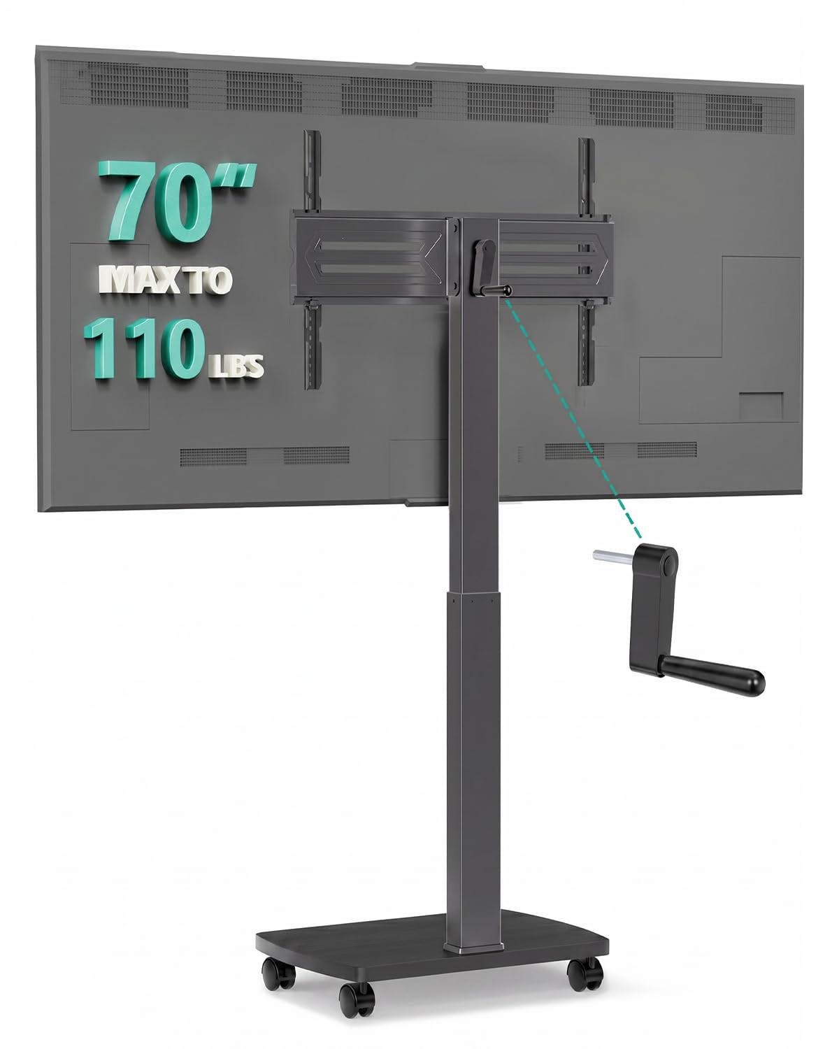WALI Rolling TV Stand with Power Outlet & AV Shelf, Mobile Tall TV Stand Mount on Wheels for 34-75 inch TV up to 110 lbs, Swivel Height Adjustable TV Cart with Wood Base for Bedroom(TVDVD-6PRW), White