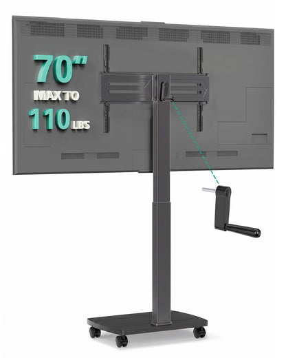 WALI Rolling TV Stand with Power Outlet & AV Shelf, Mobile Tall TV Stand Mount on Wheels for 34-75 inch TV up to 110 lbs, Swivel Height Adjustable TV Cart with Wood Base for Bedroom(TVDVD-6PRW), White
