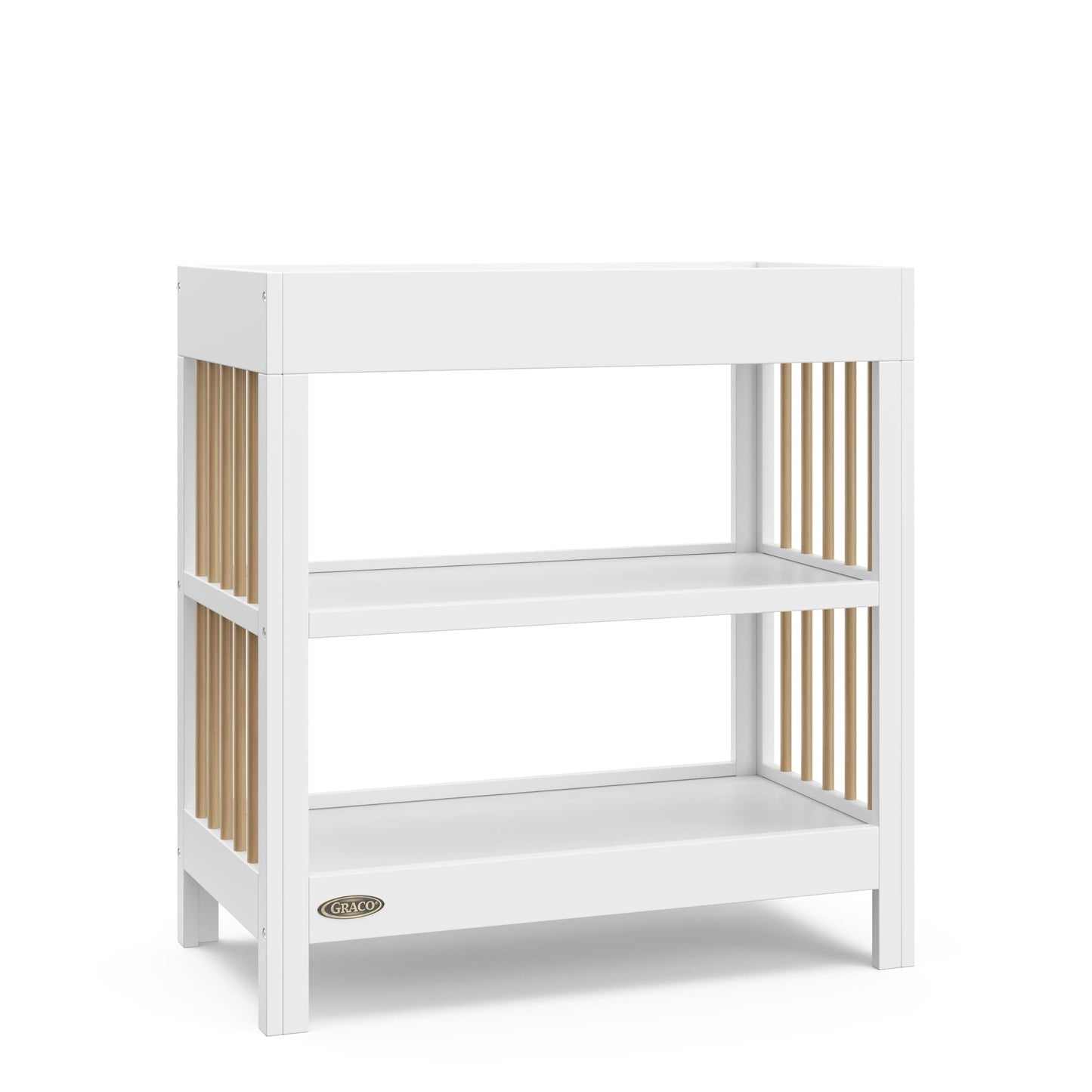 Graco Teddi Changing Table with Water-Resistant Changing Pad (Driftwood) - GREENGUARD Gold Certified, Includes Bonus Water-Resistant Changing Pad with Safety Strap, 2 Shelves, Easy-to-Match
