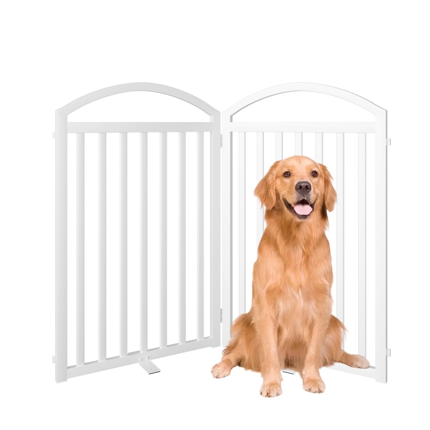 SNUOWU 4 Panels Full Matel Freestanding Dog Gates with Door, 96"Extra Wide 36"Tall Free Standing Dog Pet Gate for Indoor & Outdoor. Foldable Pet Fences for Doorways, House, Stairs, Porch, Deck, Yard
