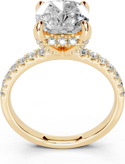Cushion Cut Lab Grown Diamond IGI Certified 4 Prong Hidden Halo Engagement Anniversary Wedding Ring in 14K Gold, Platinium for Women (1.0-5.0 Ct, F-G Color, VS1-VS2 Clarity)