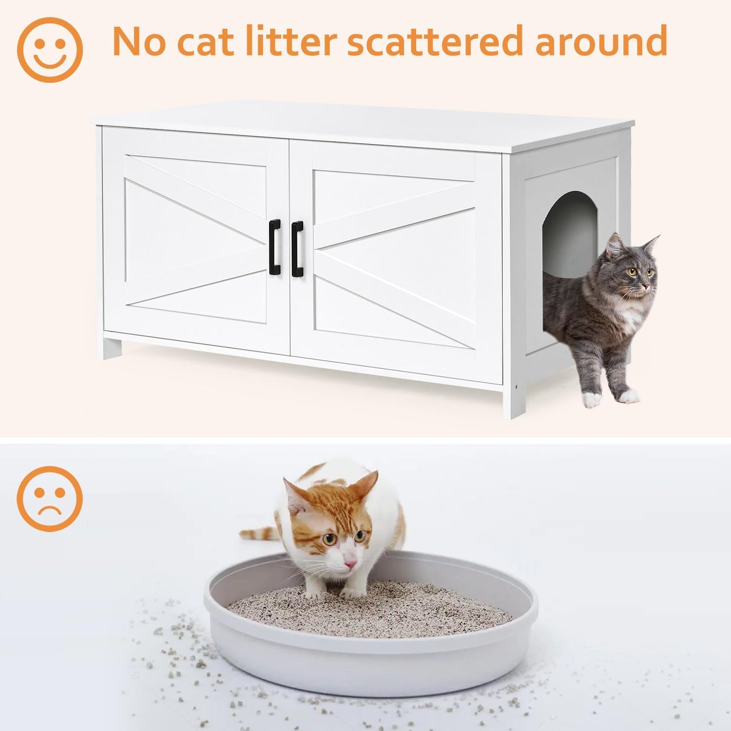 Homhedy Cat Litter Box Enclosure, Wooden Cat Washroom Furniture with Barn Door, Pet House, Fit Most of Litter Box, White