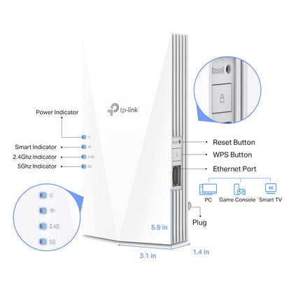 TP-Link AC1200 WiFi Repeater, 2023 Engadget Best Budget Pick, 1.2 Gbit/s Signalverstärker für Zuhause, Dualband 5 GHz/2.4 GHz, deckt bis zu 140 m² und 30 Geräte ab, unterstützt Onemesh, ein Ethernet-Port (RE315)