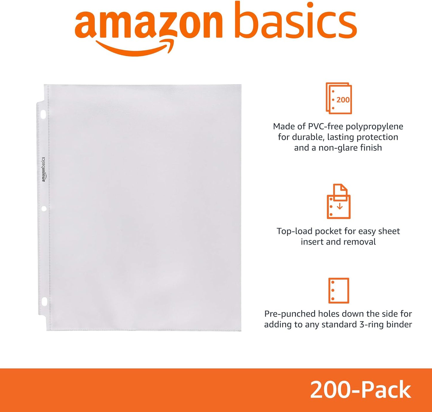 Amazon Basics Dokumenthüllen aus Polypropylen (PP), matt, 200 Stück, transparent