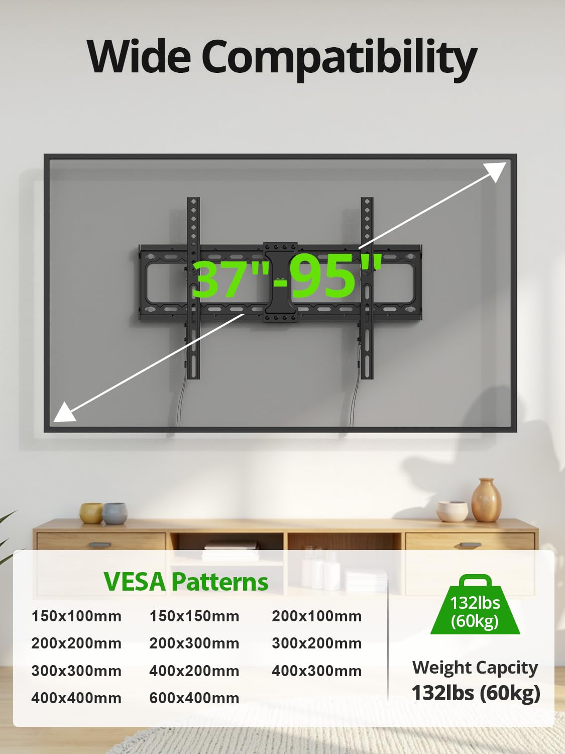 Full Motion TV Wall Mount for Most 37"-84" Flat Screen TV, Swivel or Tilt TV Wall Bracket with Dual Articulating Arms, for 12"-16" Wood Studs, Max VESA 600x400mm, Load 120 lbs by USX MOUNT