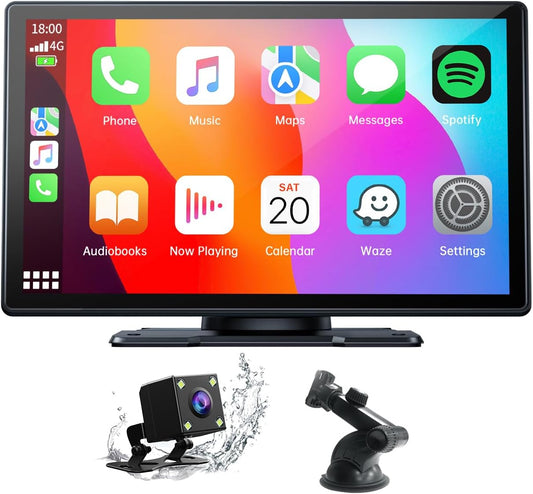 Volam 9'' Apple Carplay Screen for Car, Compatible with Apple Carplay & Android Auto, Portable Carplay Screen with Backup Camera, Mirror Link,Bluetooth, GPS Navigation,Voice Assistant