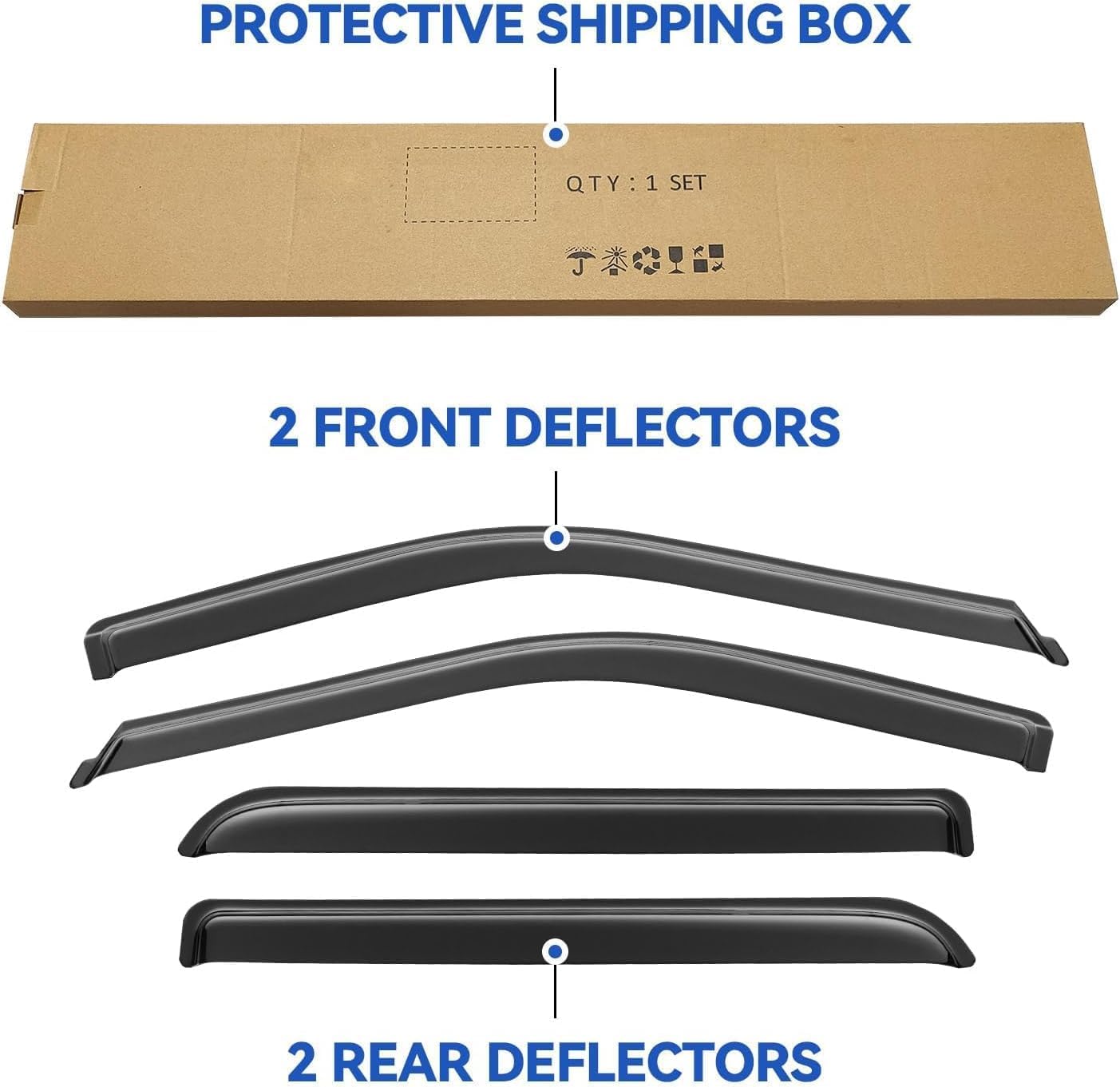 Window Visors Rain Guards for 2015-2026 Ford F150 SuperCrew & 2017-2026 F-150 Raptor F250 F350 F450 F550 Super Duty Crew Cab, Out-Channel Window Vent Deflectors Visors Shades Protectors