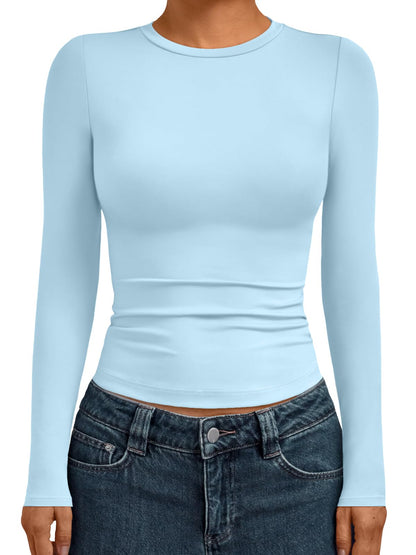 AUTOMET Womens Crew Neck Long Sleeve Shirts Compression Underscrubs Tops