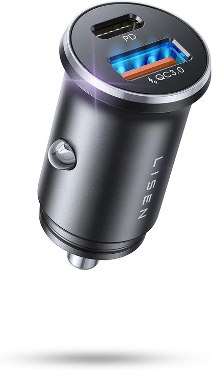 LISEN Mini USB C Auto-Ladegerät, [Aluminiumlegierung] Zigarettenanzünder-Adapter, 54W Auto-Ladegerät USB C Schnellladegerät, Auto Handy-Ladegerät, 12V USB-Steckdose, Auto-Zubehör für iPhone 17 16 Pro Max Air 15 Galaxy